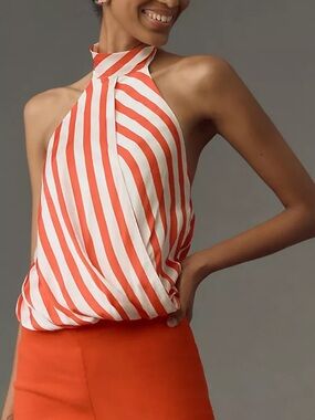 Anthropologie Maeve Halter Scarf Bubble-Hem Top